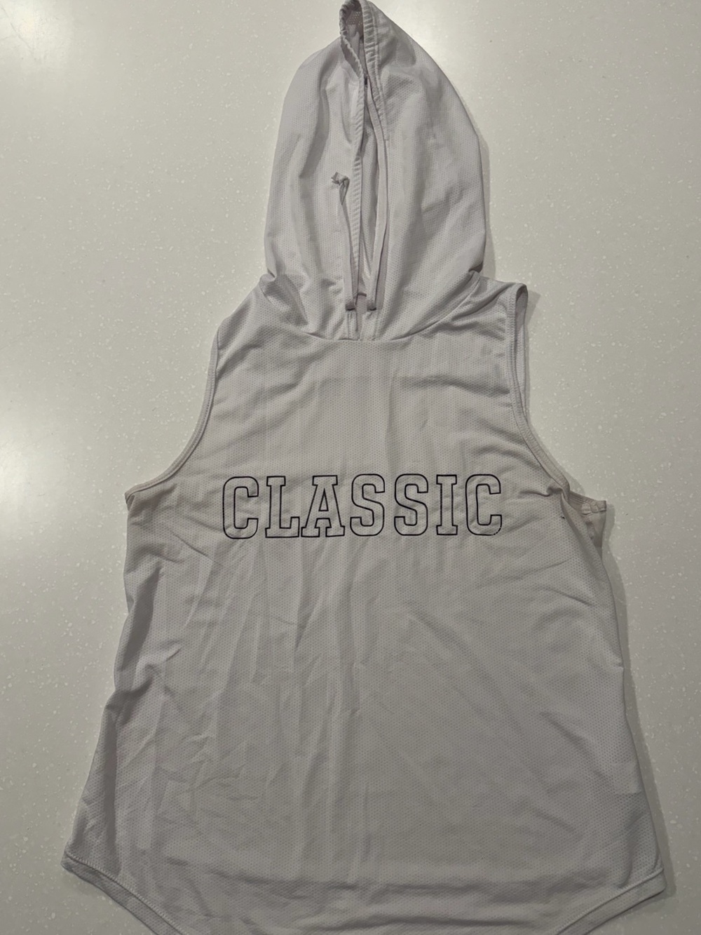 SHEIN White Hooded Sleeveless Tank with CLASSIC Print